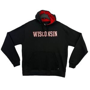 Wisconsin Badgers Hoodie Mens Large Black Sweatshirt Team Spellout Sweater